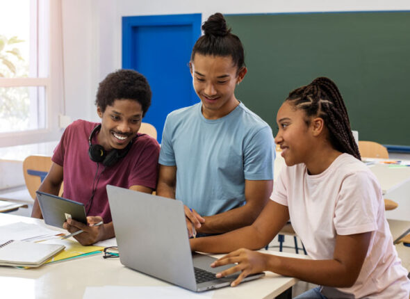 students working together in a classroom